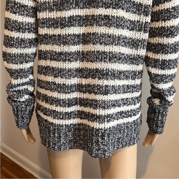 WHITE+WARREN Hooded Blue White Striped Tassel Long Sleeve Knit Sweater Size S - Picture 8 of 11